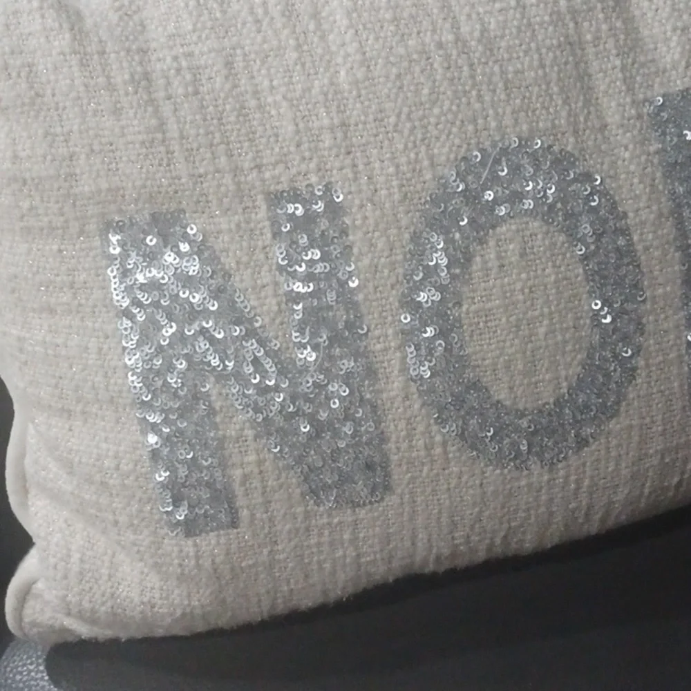 Cream and Silver 'NOEL' Holiday Pillow